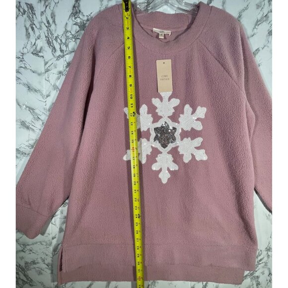 Como Vintage Womens XL Pink Fleece soft Sweatshirt with Snowflake Design - Picture 4 of 8